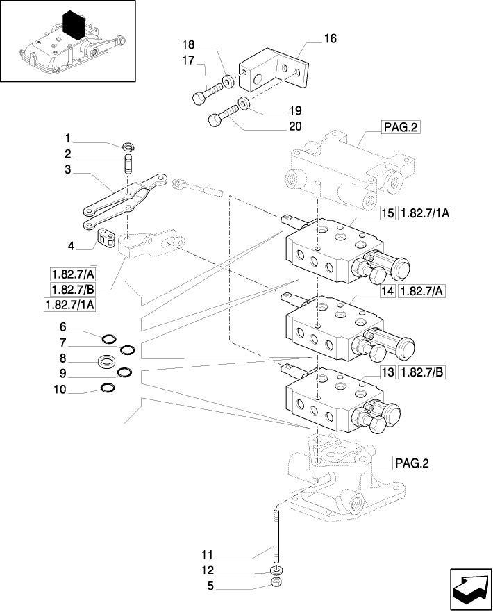 1.82.7/ 2(01) THREE REMOTE VALVES FOR ELECTRONIC LIFTER - REMOTE CONTROL FORK & RINGS (VAR.365/1)