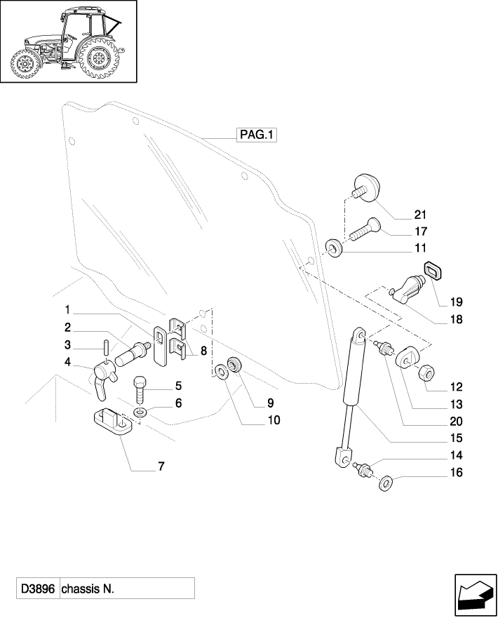 1.92.95(02) CAB WINDOWS - REAR WINDOW - GAS CYLINDER - LOCKING HANDLE (VAR.608)