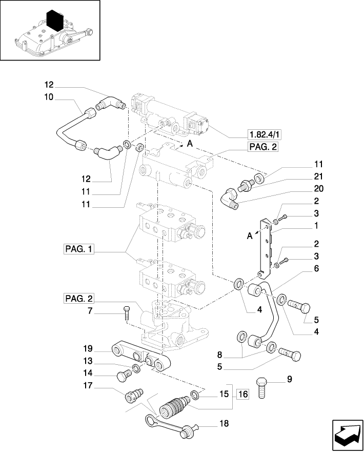 1.82.7/14(03) ELECTRONIC LIFTER (OPEN CENTER) - EXTRA EXTERNAL CONTROL VALVE AND PIPES (VAR.821-832)