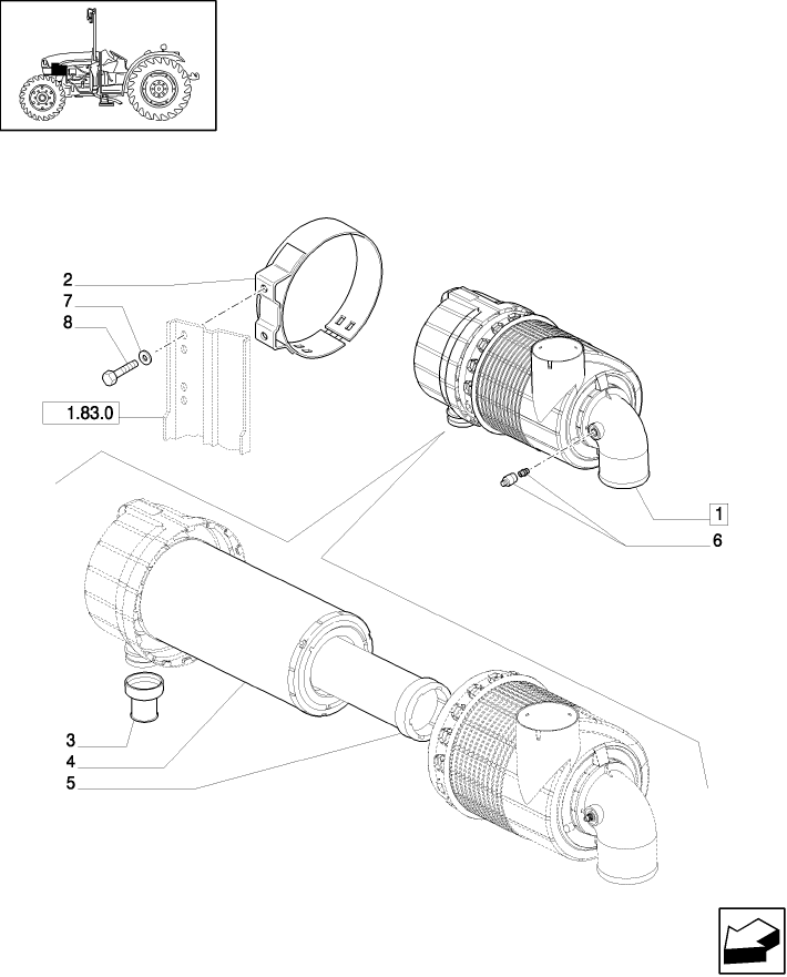 1.19.1/01 (VAR.199) AIR FILTER DUST EJECT. W/EXHA. GUARD SHIELD FOR VERTIC. EXHAUST - DRY AIR CLEANER