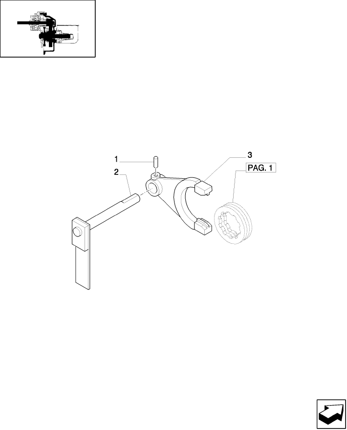 1.80.1/ 3(03) (VAR.007) POWER TAKE-OFF (540-750 RPM) - COUPLING LEVER AND FORK