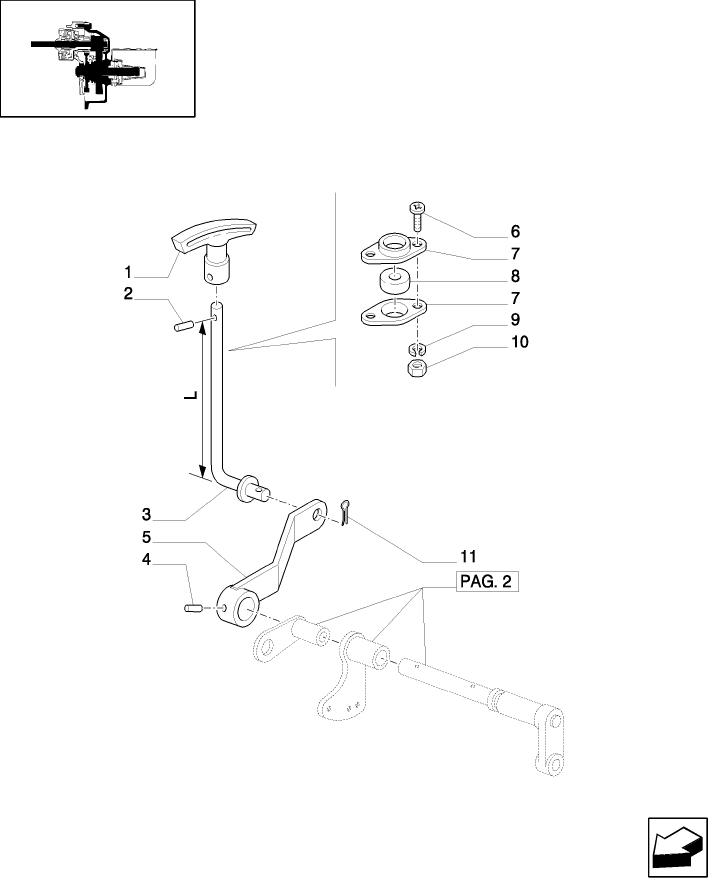 1.80.1/ 5(03) (VAR.948-948/1) 20" IMPLEMENT COUPLING WITH P.T.O. 540/540E WITH SHORT SHAFT - TRANSMISSION LEVER