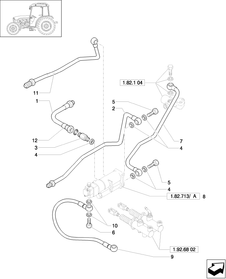 1.82.713/04(01) (VAR.372/1) TRAILER BRAKE VALVE (ITALY) FOR REAR CONTROL VALVES, PIPES (WITH CAB).