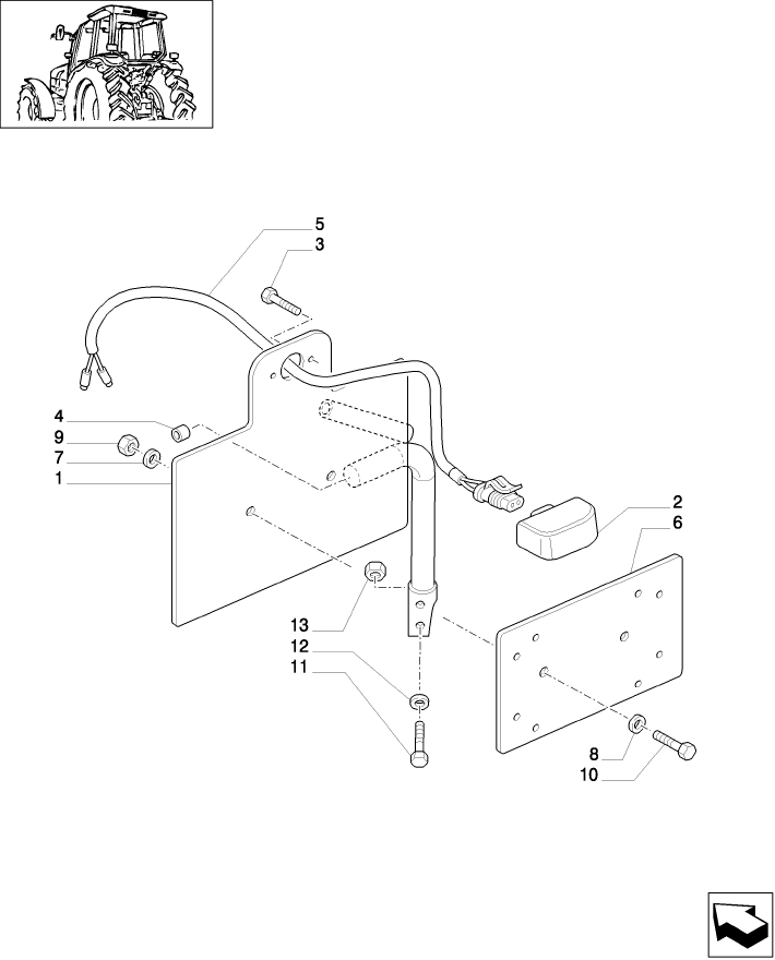 1.98.3/01(01) (VAR.965) LICENSE PLATE LAMP & SUPPORT, MOUNTING ON MUDGUARD (W/CAB) - C5060