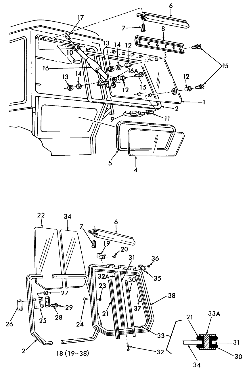 15A02(A) UPPER & LOWER REAR WINDOWS (U.S.) - (82/2-85) TW5, TW15, TW25, TW35 (83/9-85)