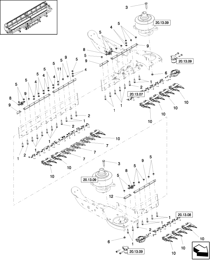 20.13.04(2) KNIFE GUARDS, SPACER BARS AND BRIDGE ROLLERS, 36, 42 AND 45 FT, K01 2006 AND AFTER