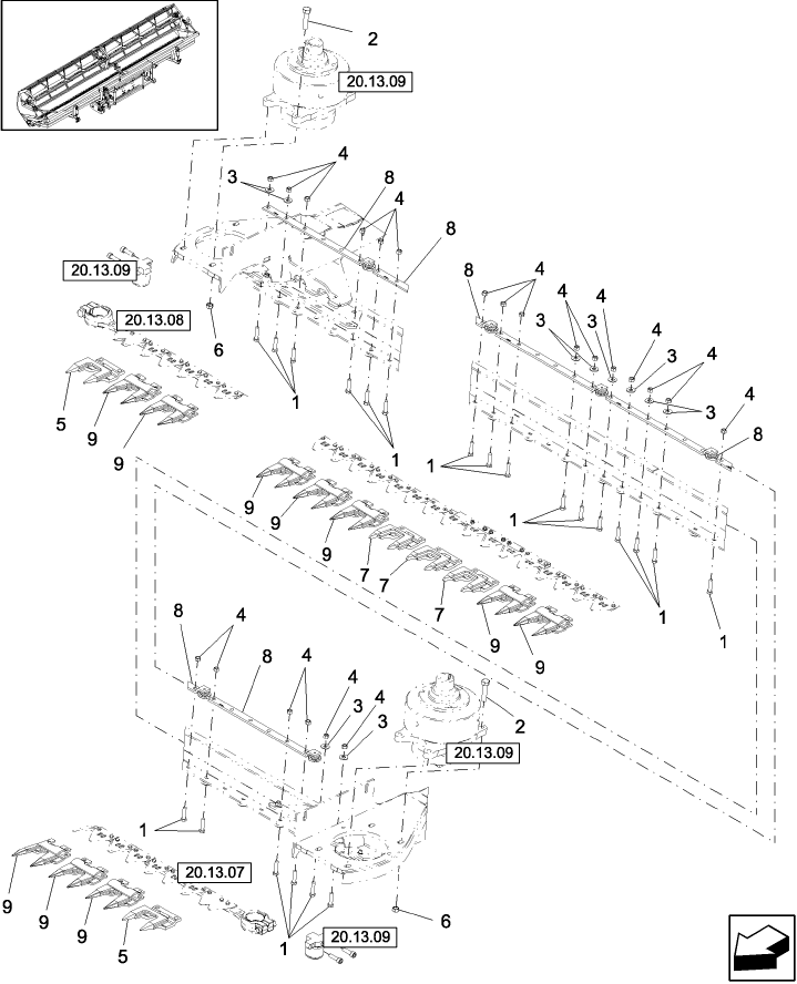 20.13.04(1) KNIFE GUARDS AND SPACER ROLLER BARS, 36, 42 AND 45 FT, PRIOR TO K01 2006