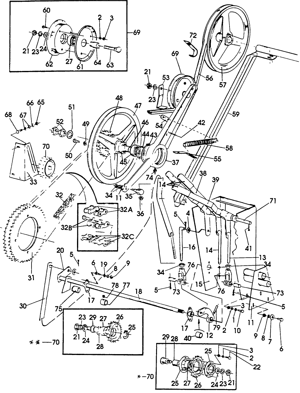 007 LEFT SIDE, HEADER CLUTCH LEVER, GRAINTANK & MAIN DRIVE BELT IDLER