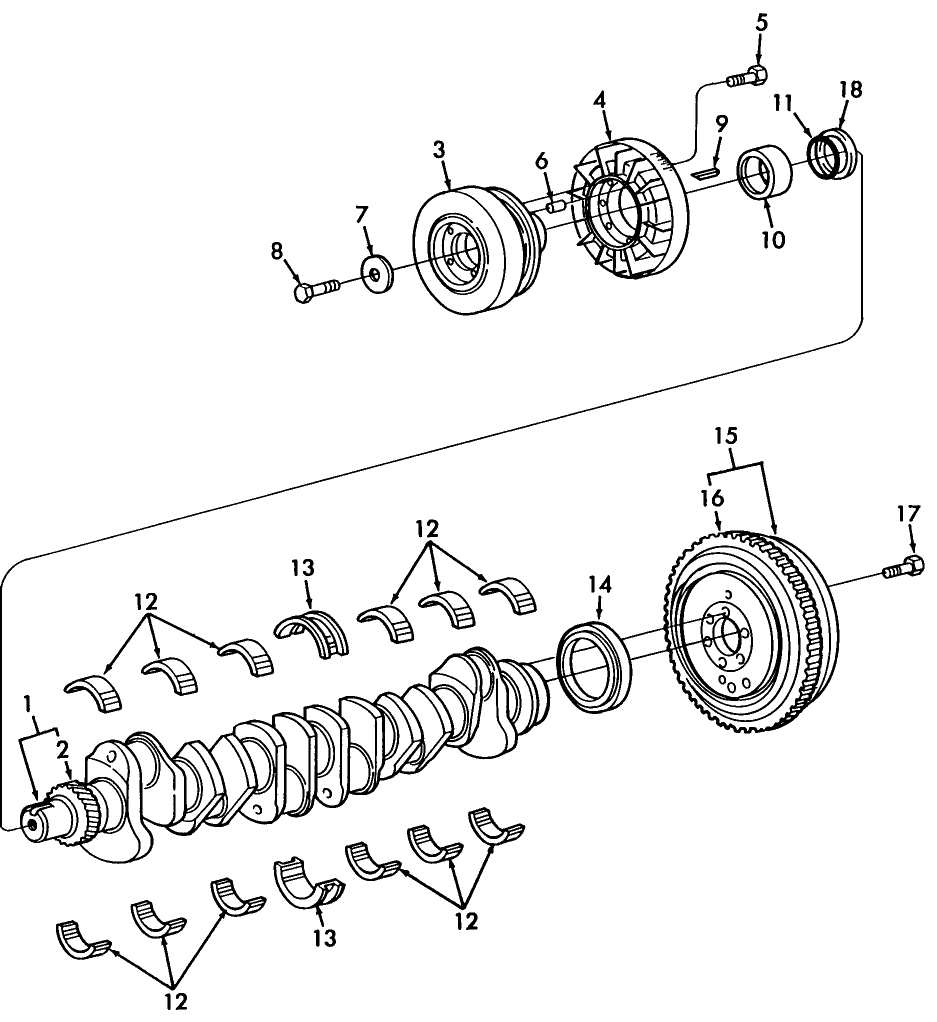 16A23 7.5L ENGINE CRANKSHAFT, FLYWHEEL & RELATED PARTS ASN 555853