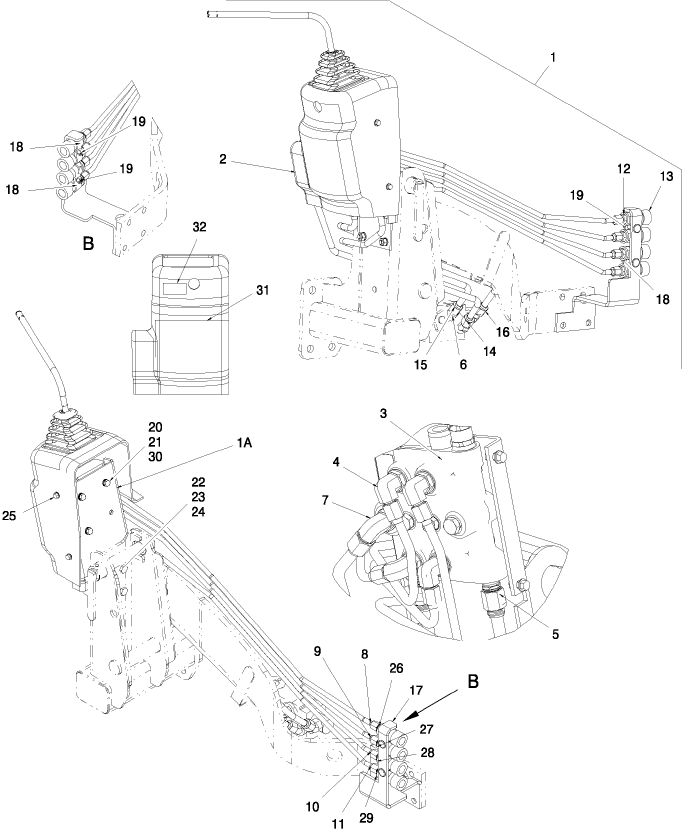 07.07 2-SPOOL REMOTE CONTROL VALVE & PIPING, WITH LOADER - 715429026