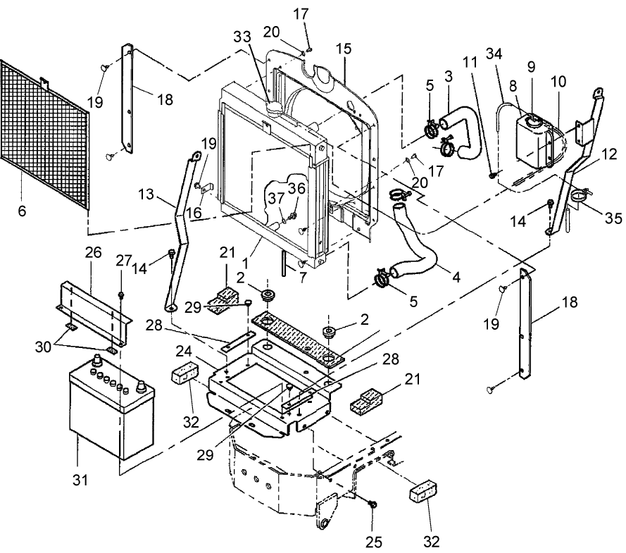 02.01.01 RADIATOR & BATTERY ON & ABOVE PIN HB20418 TZ18DA, HE20588 TZ22DA, HC21684 TZ25DA