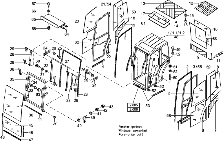 2.004(01) OPERATOR'S CAB - GLASSES, MOUNTING PARTS
