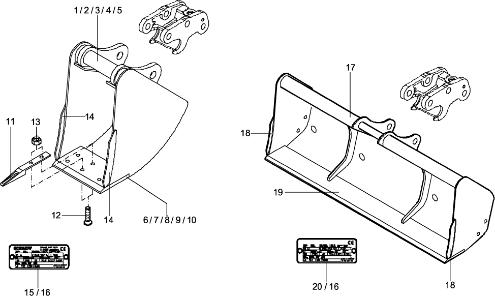 5.003(01) BUCKET, DITCH CLEANING BUCKET - QUICKLY RELEASABLE