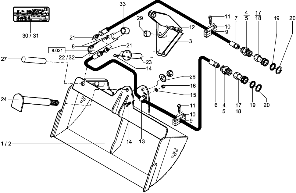 5.004(01) SLEW BUCKET - QUICKLY RELEASABLE 1000MM