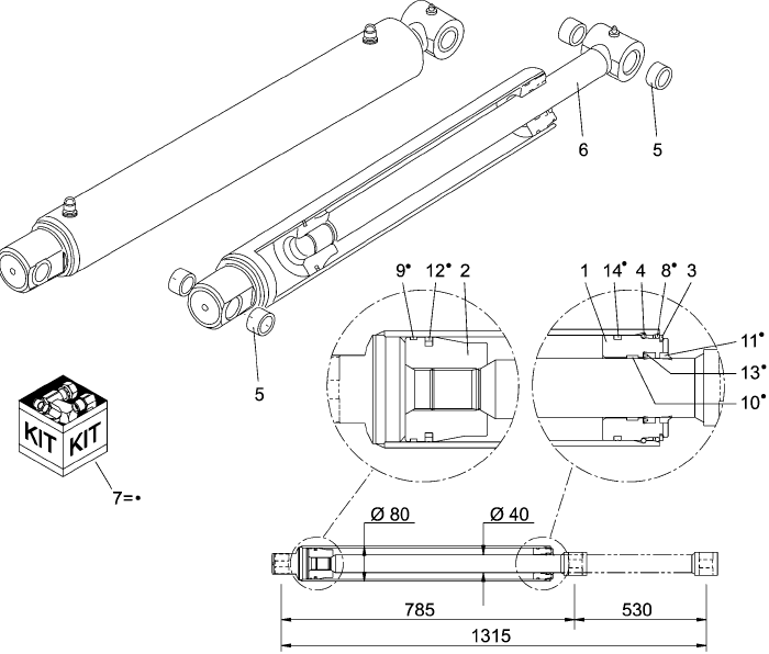 08-10 CYLINDER Ã˜ 80/40 MM - LDR12711810 - STANDARD LOADER