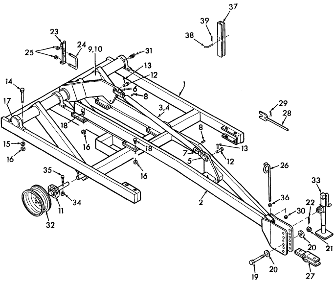 001 MAIN FRAME, SINGLE AXLE - 5 SHANK MODEL