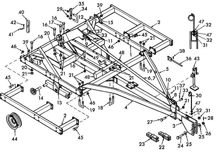 003 MAIN FRAME PARTS - 7,9,11 & 13 SHANK MODELS WALKING BEAM AXLE