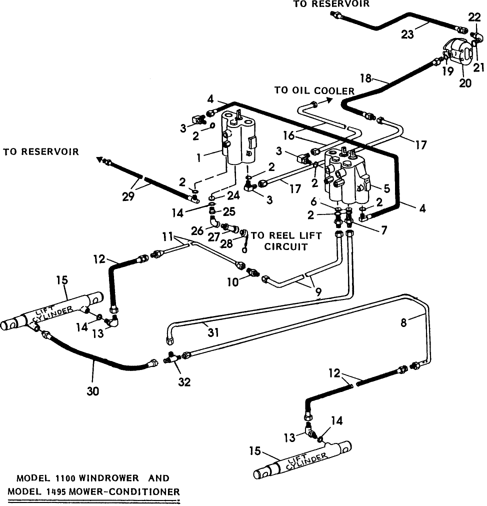 028 HYDRAULIC SYSTEM, CONTROL VALVES, LIFT CYLINDER & TRACTOR HYDRAULIC PUMP, 1100 & 1495