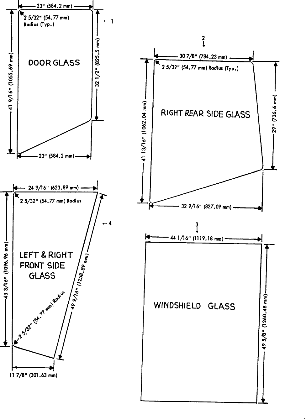 009 WINDOW GLASS DIMENSIONAL DATA