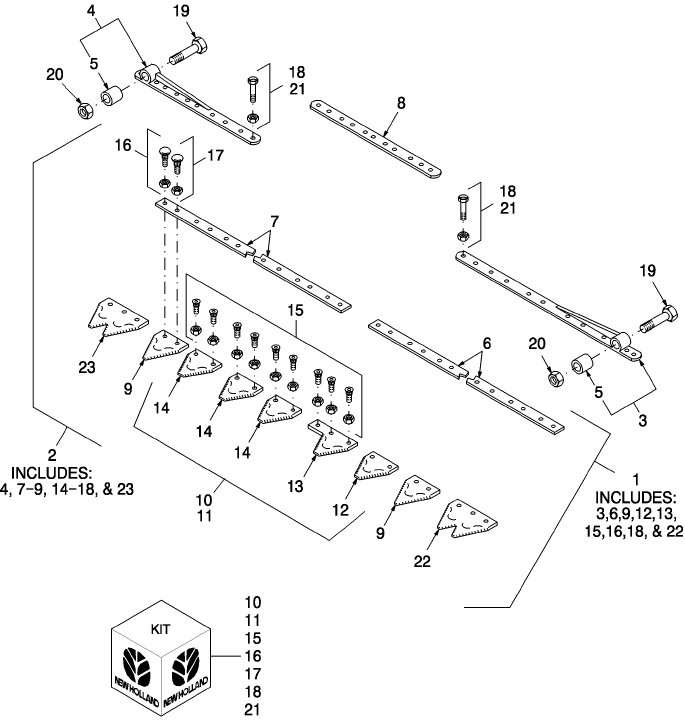 044(B) CUTTERBAR KNIVES, DOUBLE OVERLAP