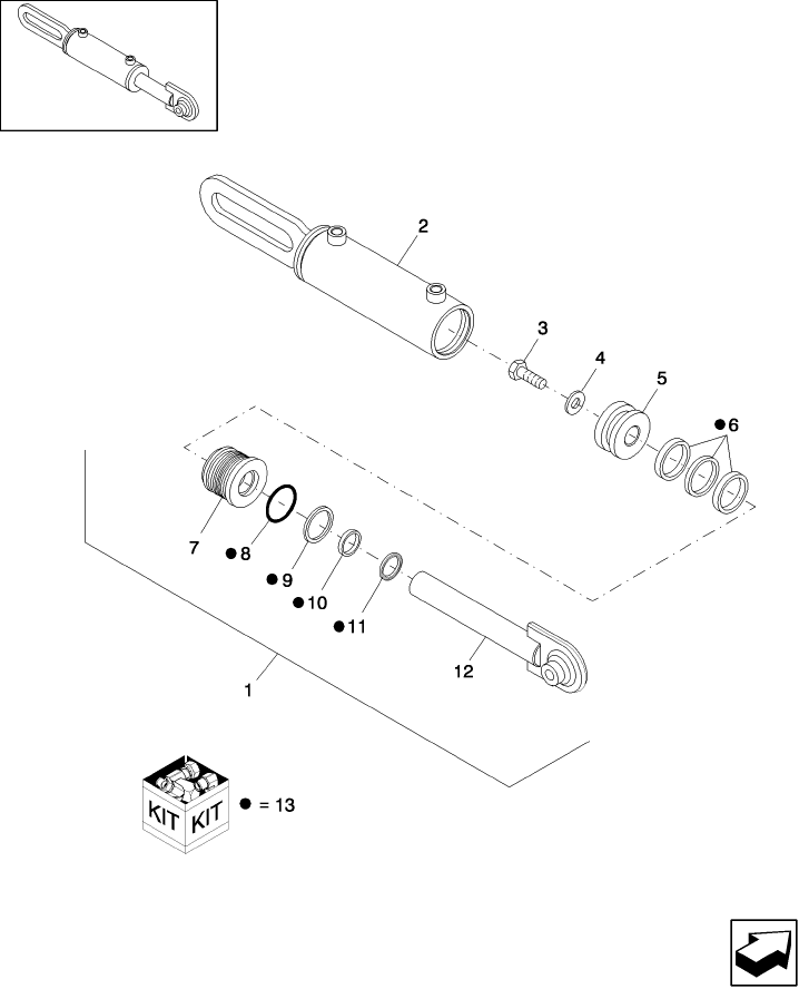 09.04 HYDRAULIC CYLINDER, CUT HEIGHT, DRAPER LINKAGE