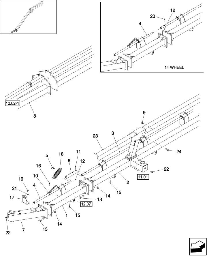 12.02(2) FRAME, FRONT, LH, 14 & 16 WHEEL RAKES