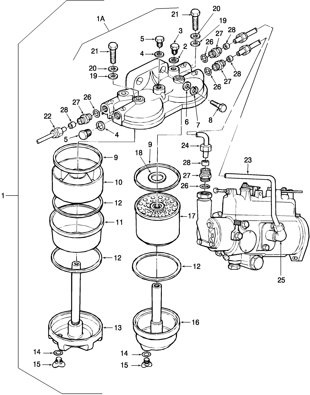 09B03 FUEL SEDIMENTER & FILTER ASSEMBLY, 3 CYLINDERS (12-86/-)