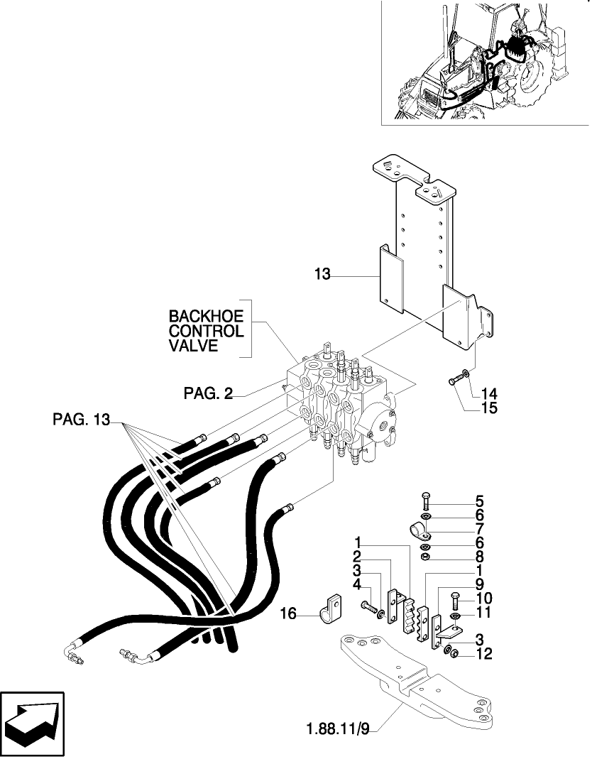 1.82.6(14) BACKHOE CONTROL VALVE SUPPORT (POWER-SHUTTLE)