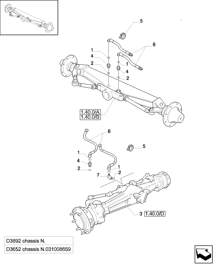1.40.0(01) FRONT AXLE (2WD), STEERING LINES