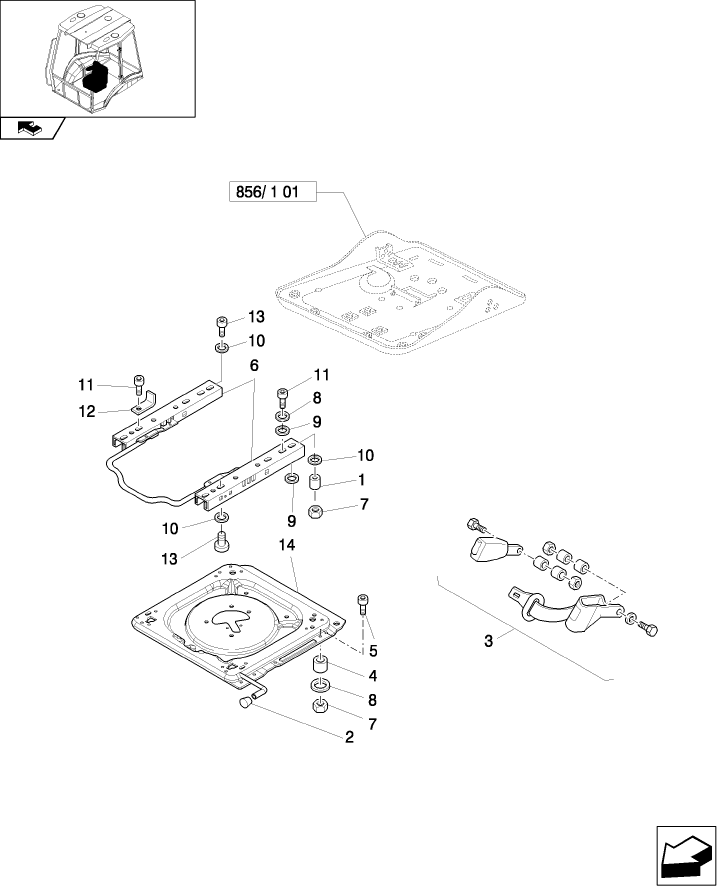 856/1(02) VINYL SEAT MOUNTING PLATE, ADJUSTING RAILS & SEAT BELT (ROPS) - NA