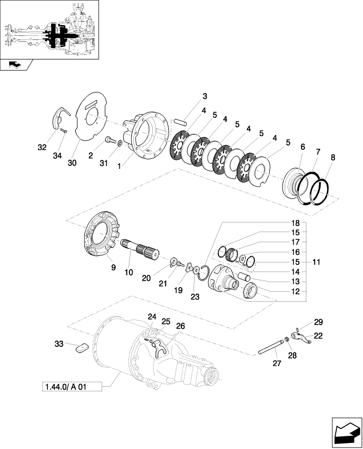 1.44.0/A(02) REAR AXLE (POWER-SHUTTLE) (SIDE SHIFT) - EU