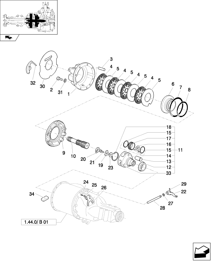 1.44.0/B(02) REAR AXLE (POWER-SHUTTLE) (CENTER PIVOT) - NA