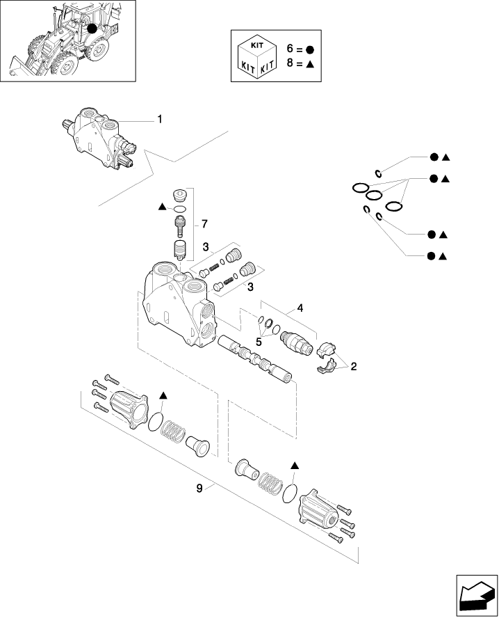 708(02) THREE-SECTION CONTROL VALVE FOR LOADER
