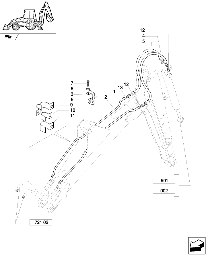 721(03) HED CYLINDER PISTON END HYDRAULIC LINES(CENTER PIVOT)