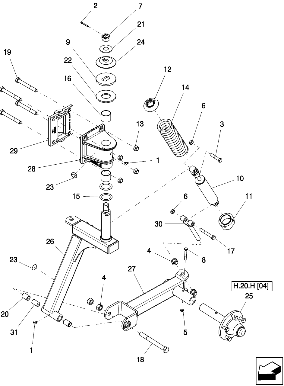 H.20.H(02) WHEELED BOOM - FRICTION CASTER WHEEL ASSEMBLY