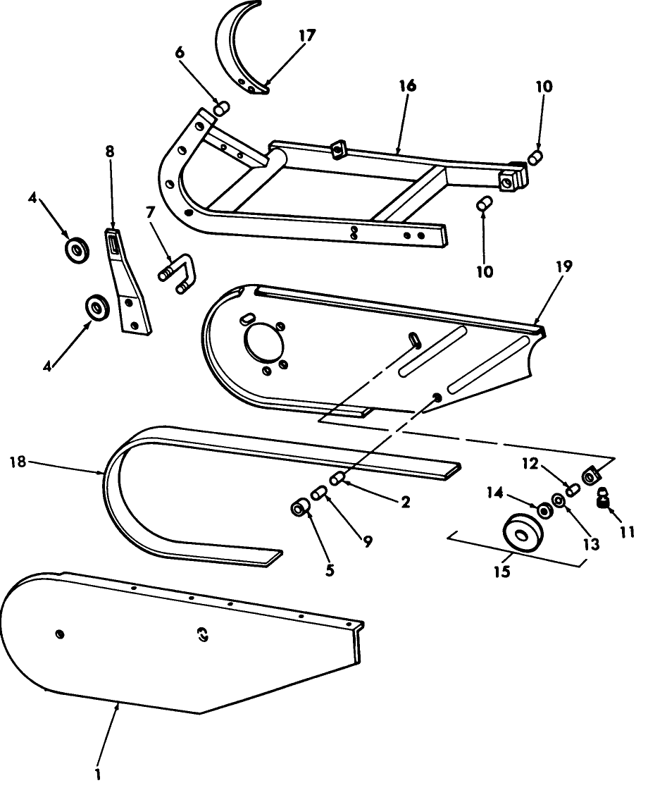 002 CUTTER BAR SUPPORT HINGE COUPLING, IDLER PULLEY & SHIELDS