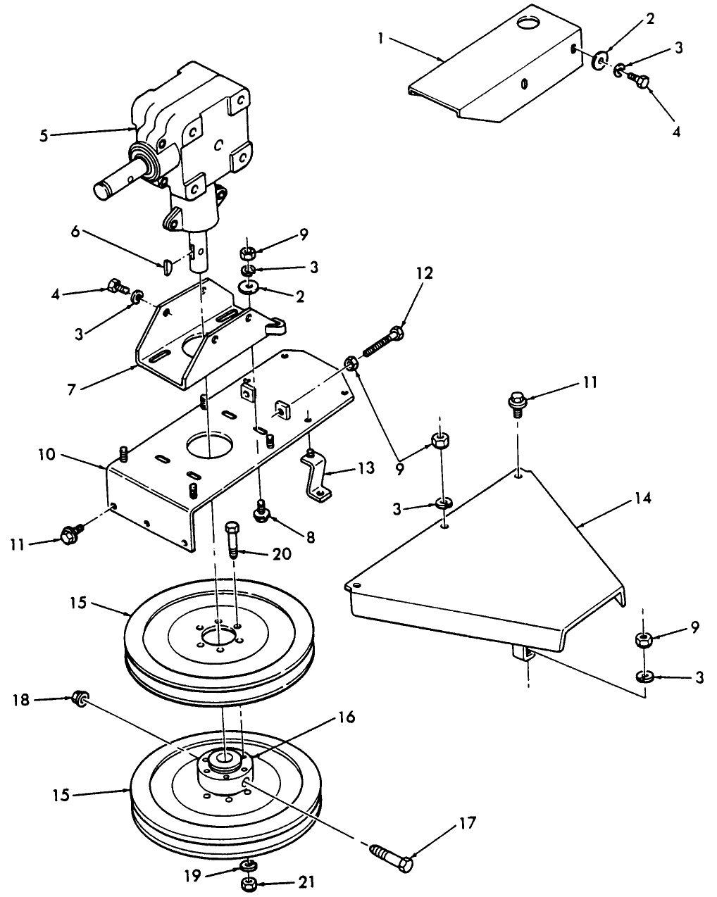 004 GEARBOX, GEAR STAND & DRIVE PULLEY