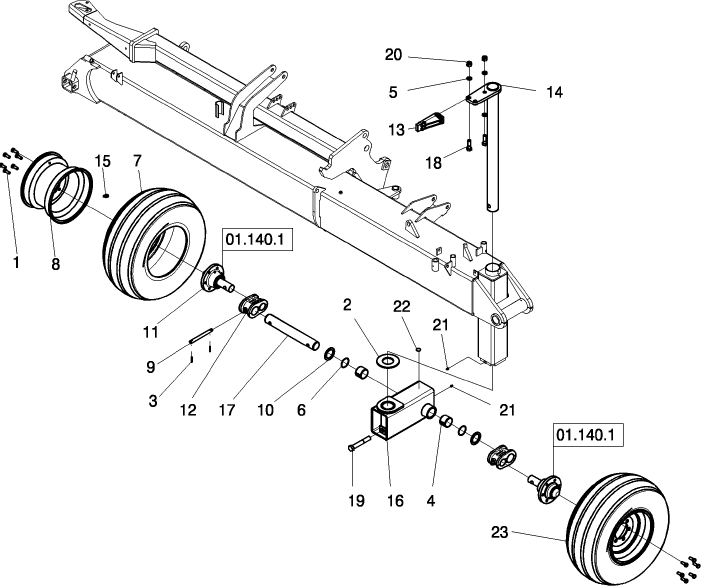 01.122.1 BEAM, LEFT INNER WING CASTER AND TIRES