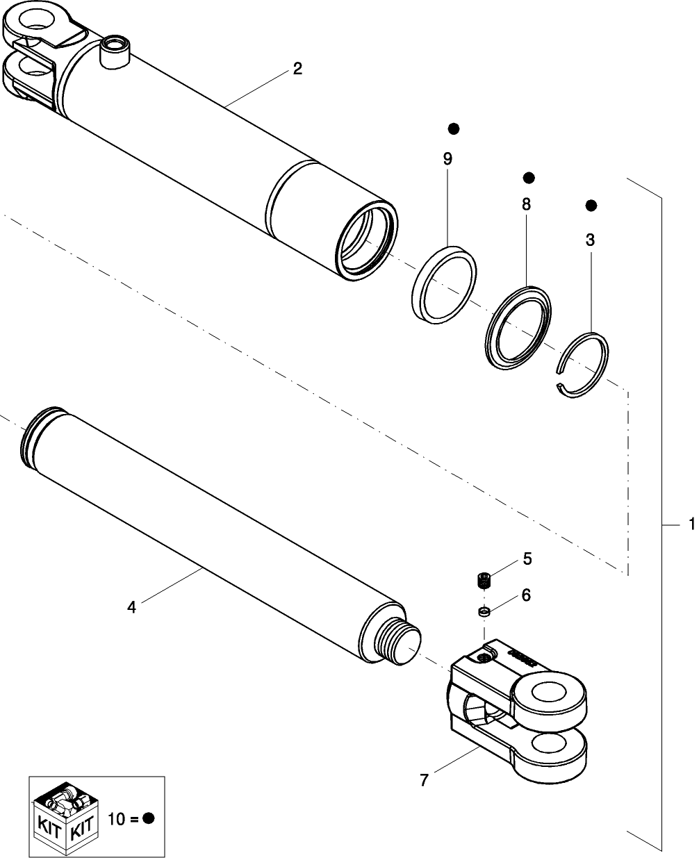 A.10.A(69) HYDRAULIC CYLINDER - 86991778, ROW MARKER, RIGID MOUNTED MACHINES & 8 ROW RIGID TRAILING