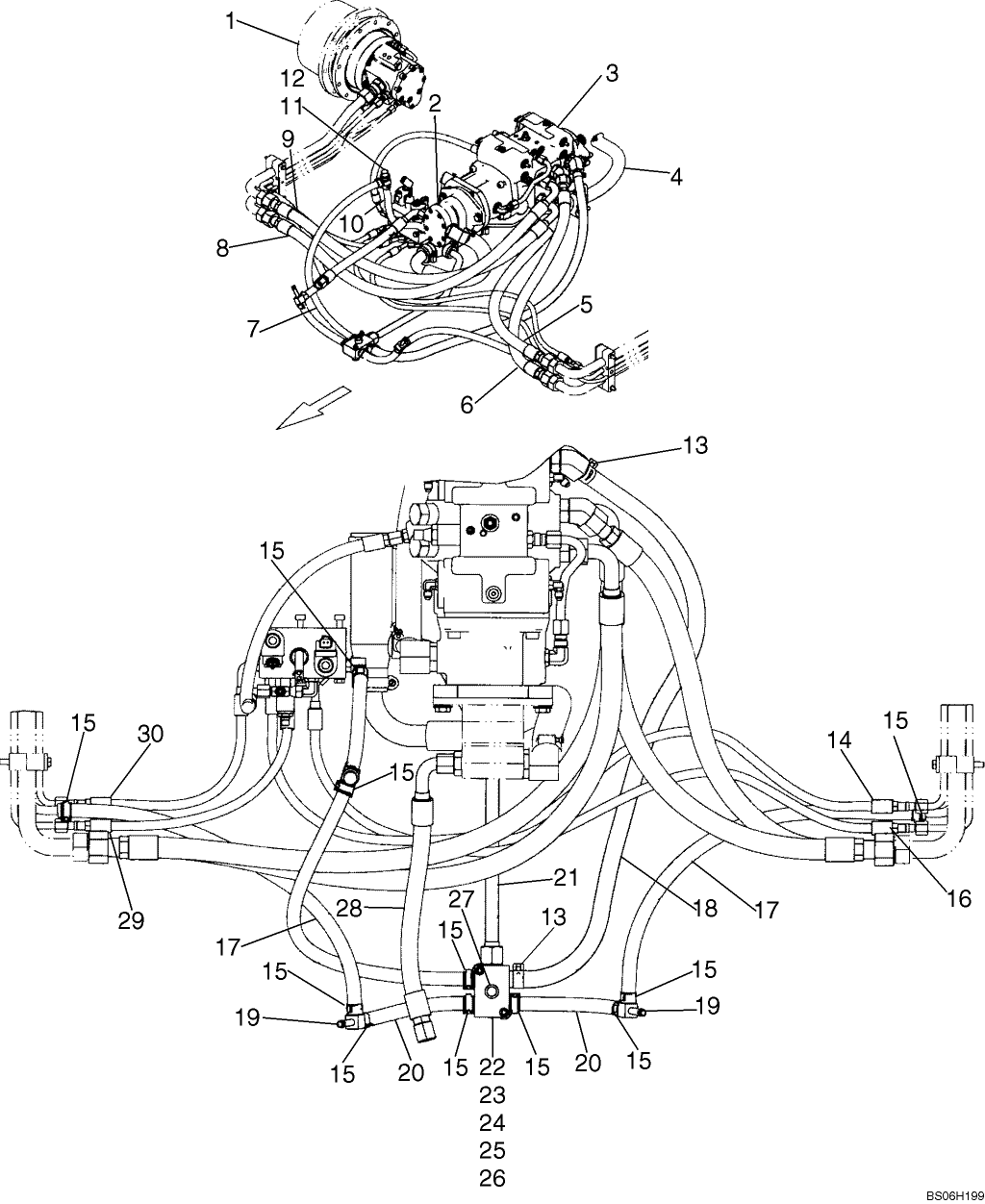 06-03C HYDROSTATICS - DRIVE MOTORS TO MANIFOLD, MODELS WITH PILOT CONTROL