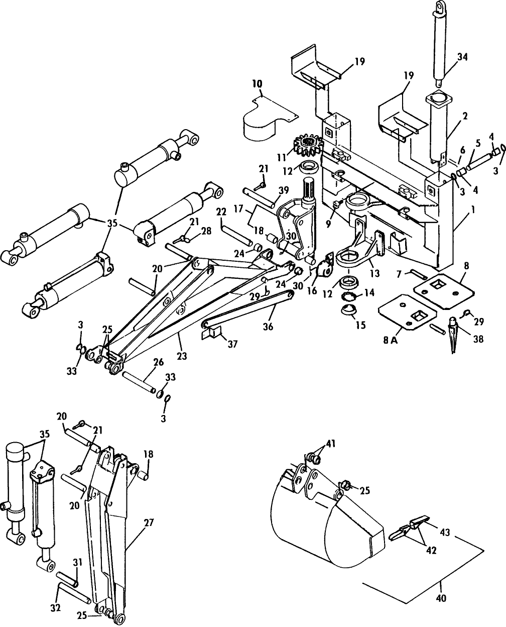 042 MAIN FRAME, DIPPER STICK, BOOM & BUCKET, D-100 BACKHOE ATTACHMENT