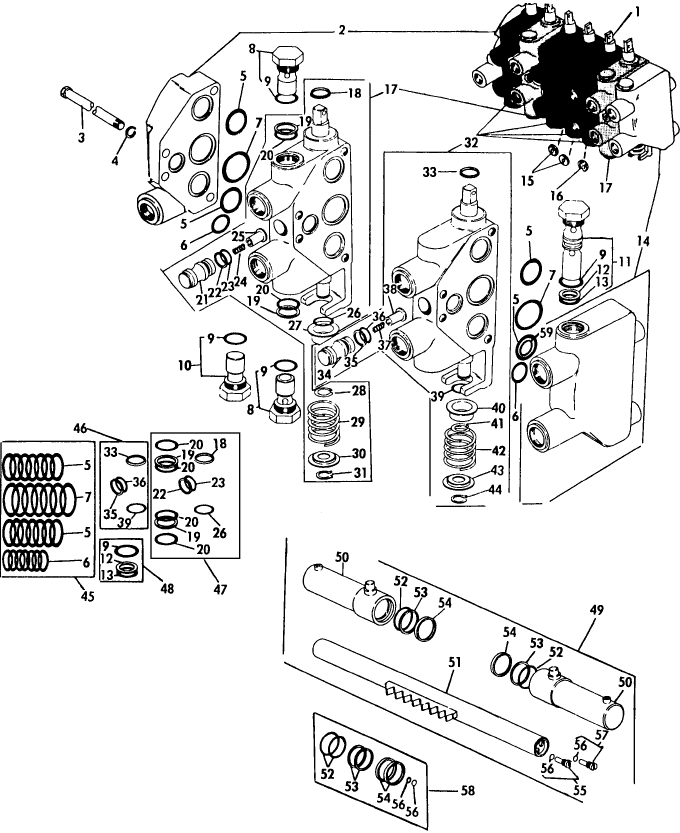 048 CONTROL VALVE & SWING CYLINDER GROUP, D-100 BACKHOE ATTACHMENT