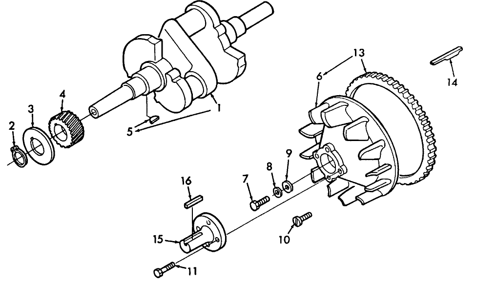 047 CRANKSHAFT AND FLYWHEEL - W/P218G (ASN 736386), L-250