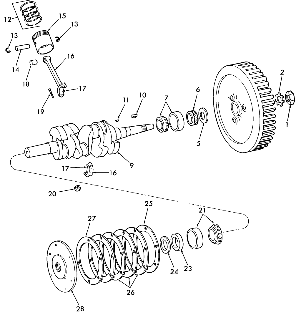 05J03 CRANKSHAFT, PISTON AND CONNECTING ROD GROUP, WISCONSIN VH4D ENGINE